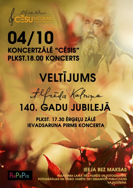 Cēsīs notiks koncerts “Veltījums Alfrēda Kalniņa 140 gadu jubilejā"