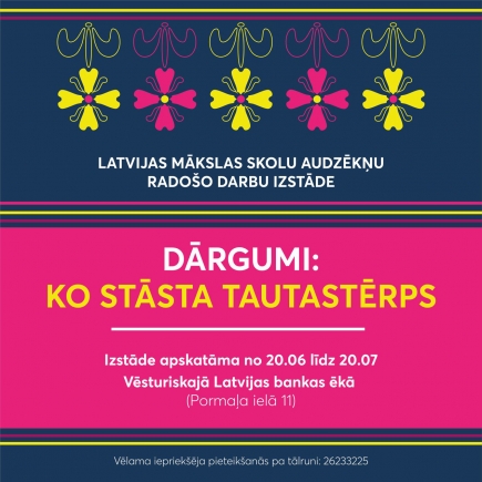 Mākslas skolu audzēkņu darbu izstāde “Dārgumi: Ko stāsta tautastērps” aplūkojama Jēkabpilī