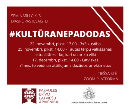 Nākamie #kultūranepadodas semināri veltīti kustībai 3x3, tautastērpa valkāšanas aktualitātēm un latviskajām rakstu zīmēm