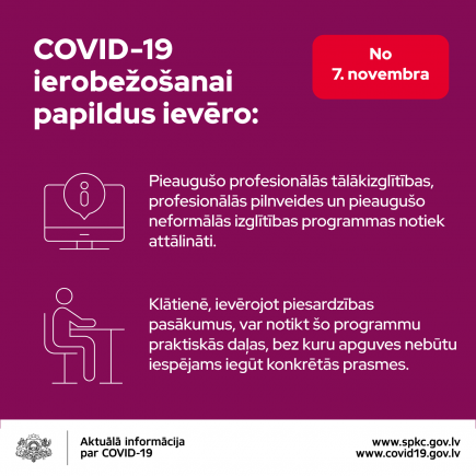 Profesionālā pilnveide notiks attālināti; precizē citus piesardzības pasākumus