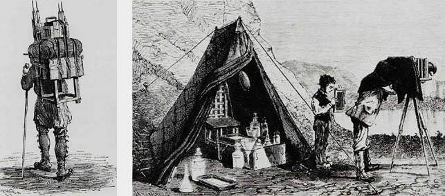 Ainavu fotogrāfa darbs un ekipējums, zīmējums, 1860.g.