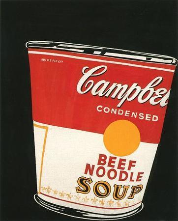 Endijs Vorhols (Andy Warhol). Small Crushed Campbell’s Soup Can (Beef Noodle), Kazeina krāsa un zīmulis uz auduma.1962.